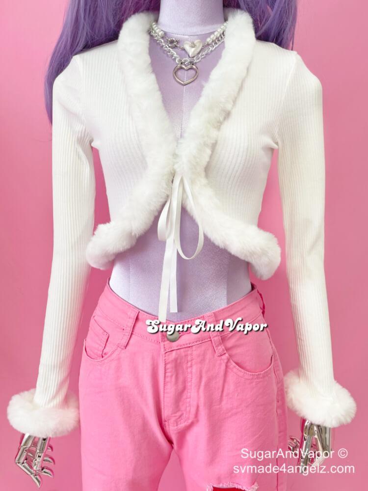 Kiki Spoiled Girl Furry Crop Cardigan-TOPS-SugarAndVapor