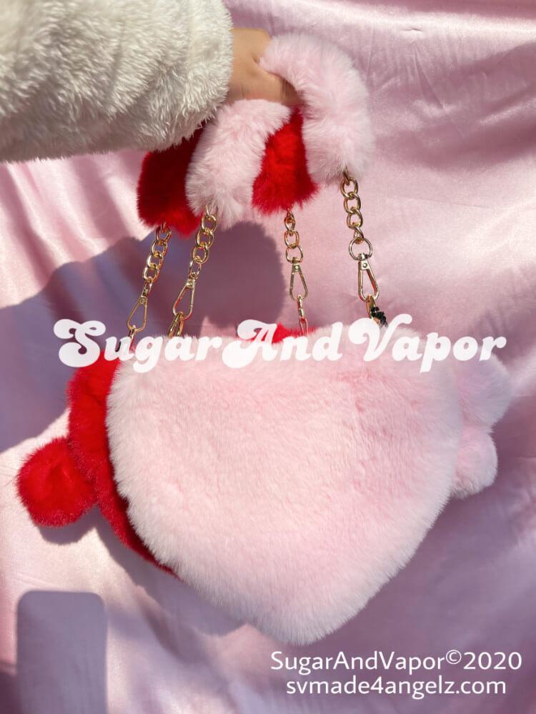 Lilly Furry Heart Shape Hand Bag-BAGS-SugarAndVapor