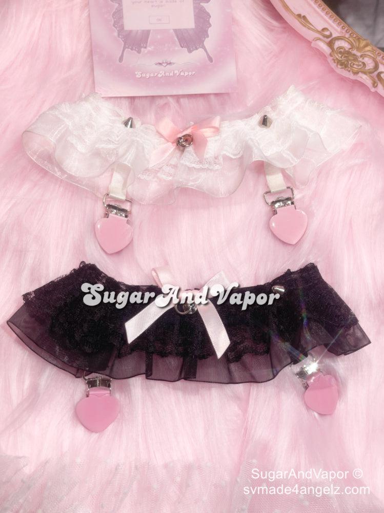 Lottie Lace Pink Bows Leg Garter Belt-Harness-SugarAndVapor