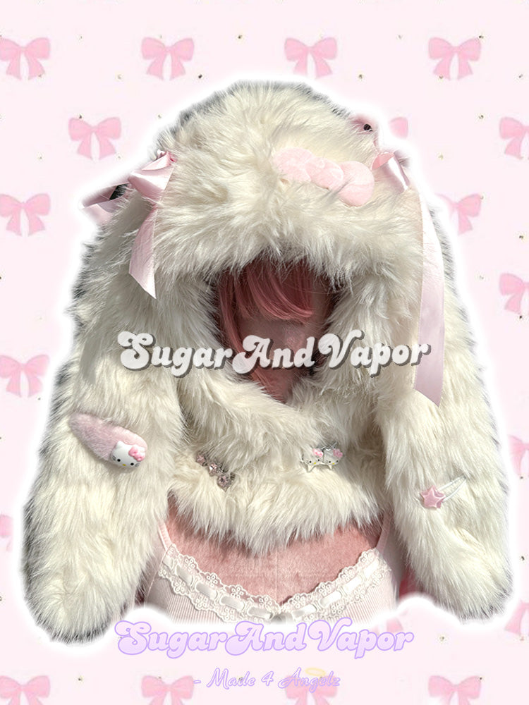 Luxury Furry Bunny One-piece Hat Scarf-Hats-SugarAndVapor