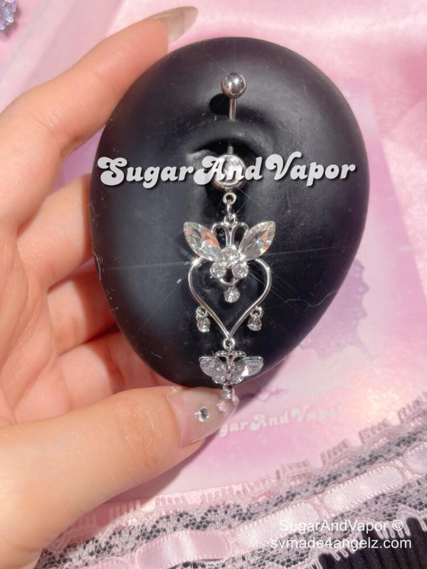 Maisie Heart Drop Butterfly Belly Ring-Belly Ring-SugarAndVapor