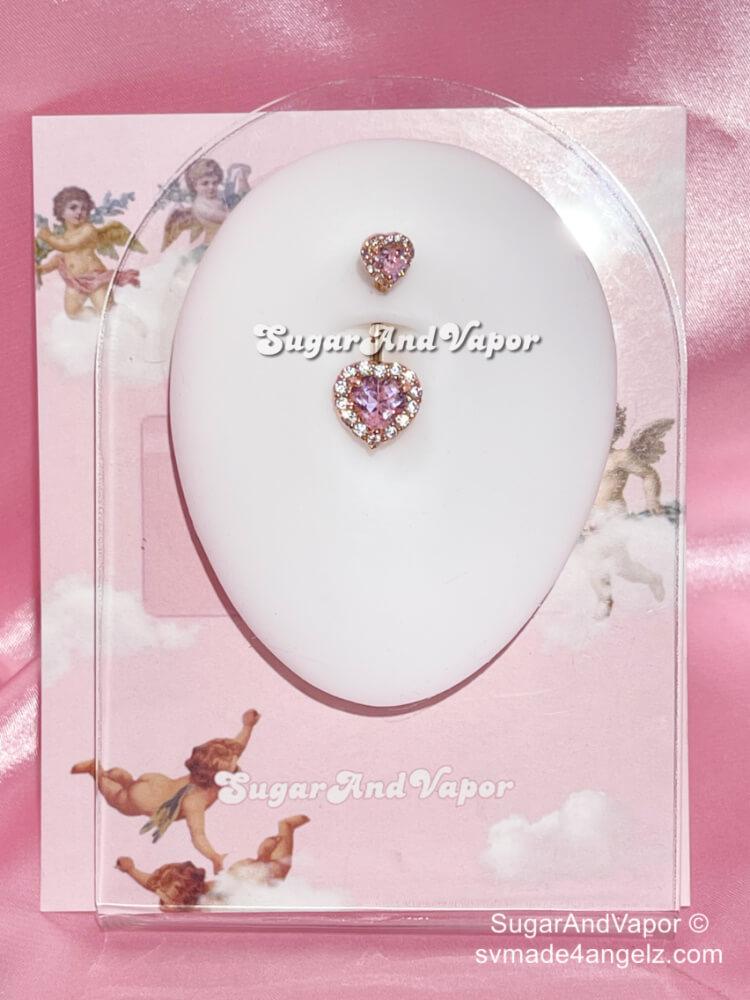 Rose Gold Double Hearts Belly Ring-Belly Ring-SugarAndVapor