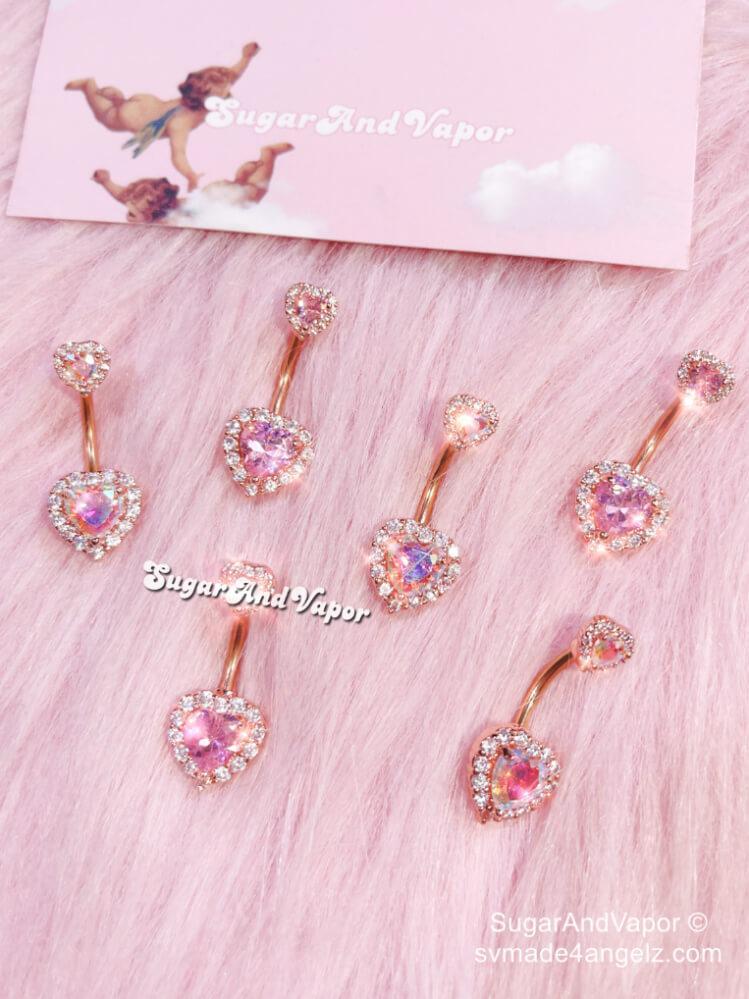 Rose Gold Double Hearts Belly Ring-Belly Ring-SugarAndVapor