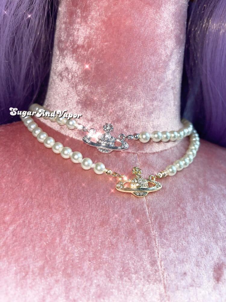 Sparkle Saturn Vintage Pearls Choker-NECKLACES-SugarAndVapor