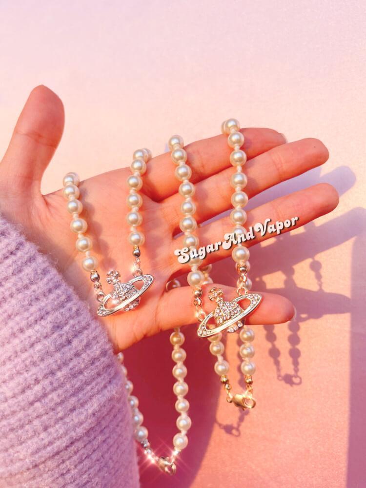 Sparkle Saturn Vintage Pearls Choker-NECKLACES-SugarAndVapor