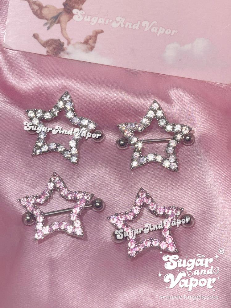 Y2K Bling Stars Nipple Rings Set-Nipple Rings-SugarAndVapor