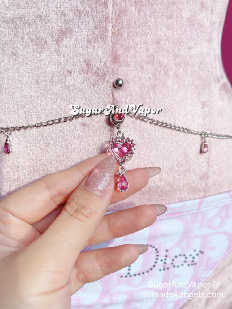 Y2K Heart Gems Bling Tassels Belly Ring Belly Chain-Belly Ring-SugarAndVapor