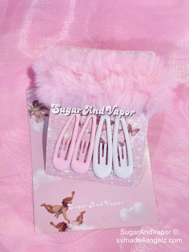 Y2K Pigtails Furry Hair Rings+Snap Clips Set-Hair Accessories-SugarAndVapor
