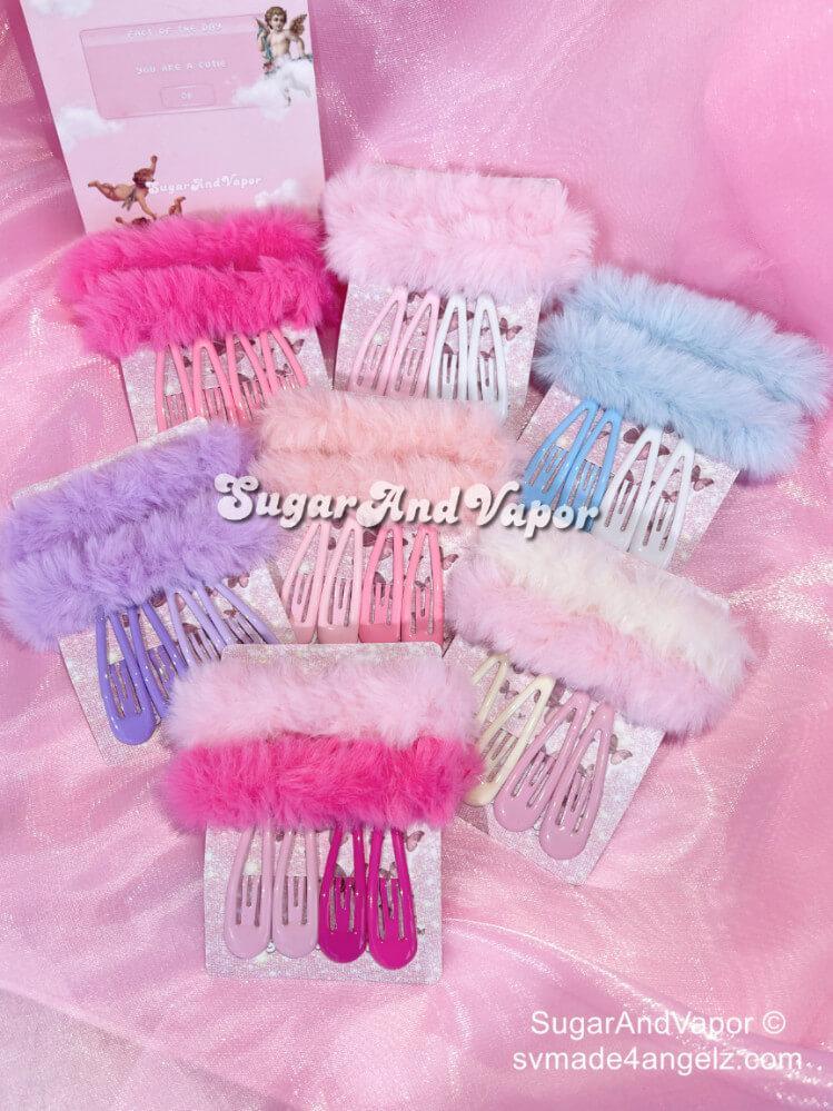 Y2K Pigtails Furry Hair Rings+Snap Clips Set-Hair Accessories-SugarAndVapor