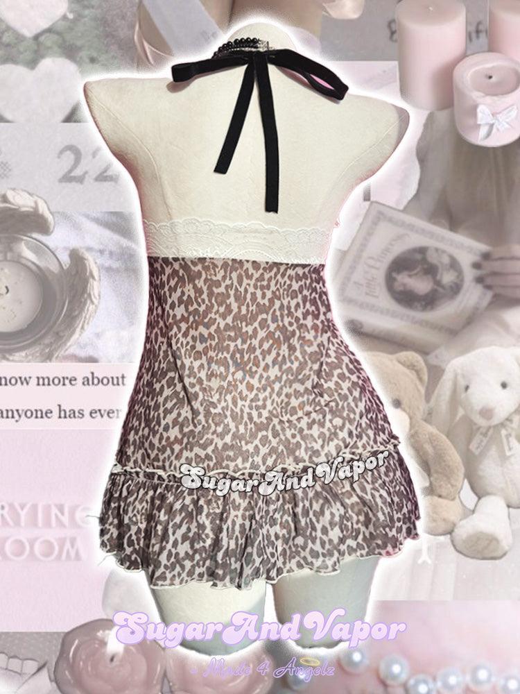 2000s Milk Leopard Mesh Babydoll Mini Dress-DRESSES-SugarAndVapor