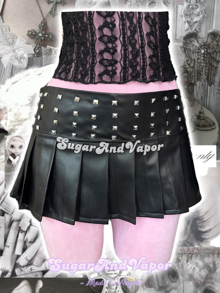 Roxy Punk Low Rise Studded Leather Mini Skirt-Skirts-SugarAndVapor