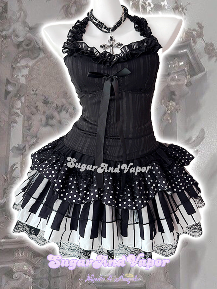 Melody Piano Doll Lolita Black Lace Layered Skirt