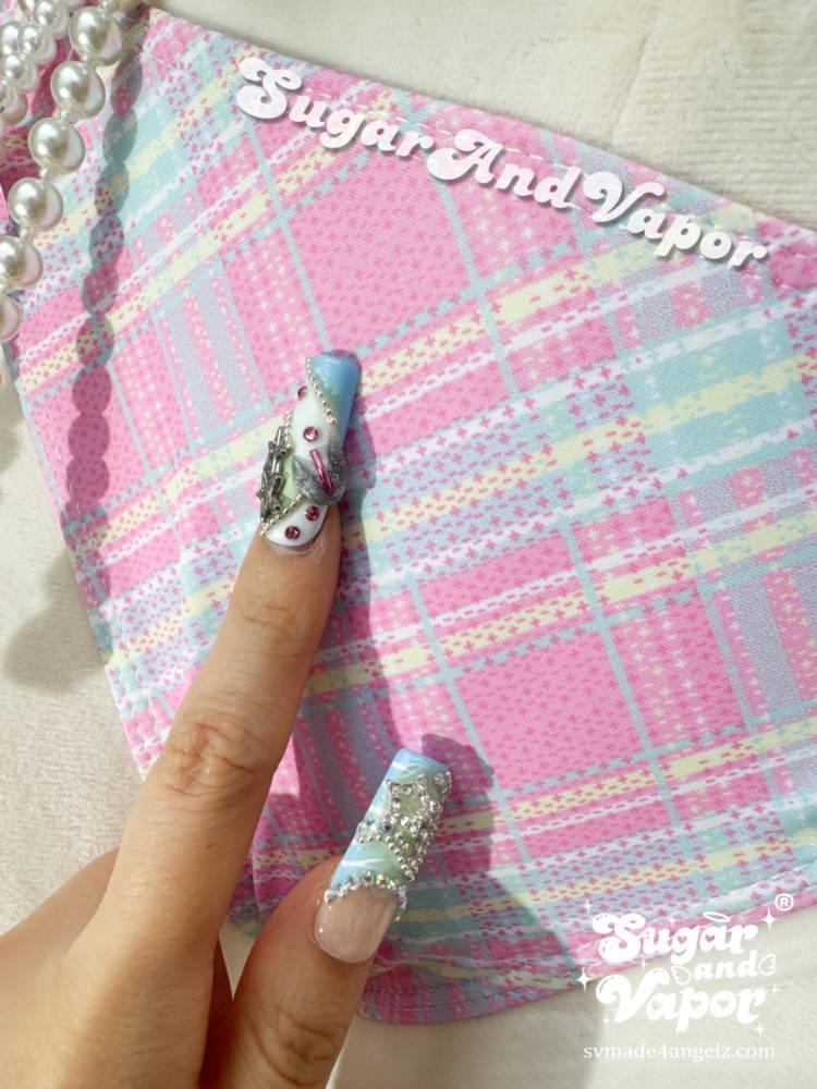 Y2K Cotton Candy Pastel Plaid Bikini Set