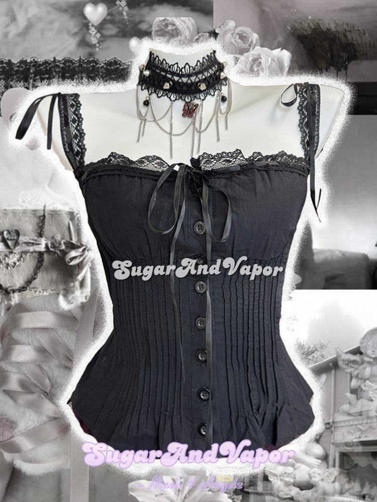 Lucienne Dark Coquette Pintuck Corset Top-TOPS-SugarAndVapor