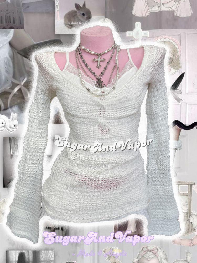 Ardis Angel Layering Crochet Knit Dress Top + Lace Cami Set
