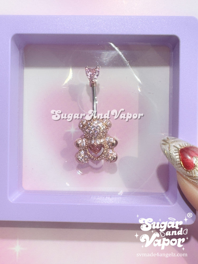 925 Sterling Silver Cute Bling Bear Belly Ring-Belly Ring-SugarAndVapor