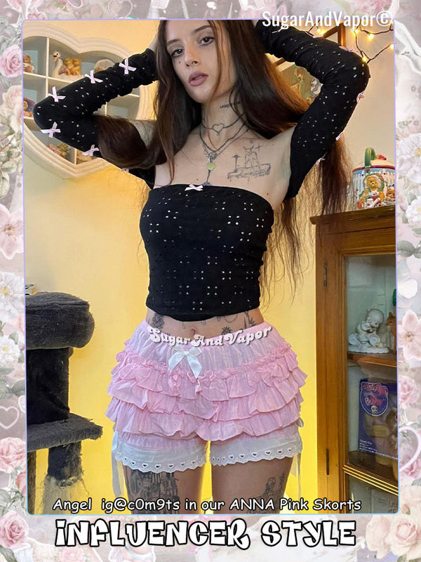 ANNA Pink Flared Lace Mini Skirt (Skort)-Skirts-SugarAndVapor