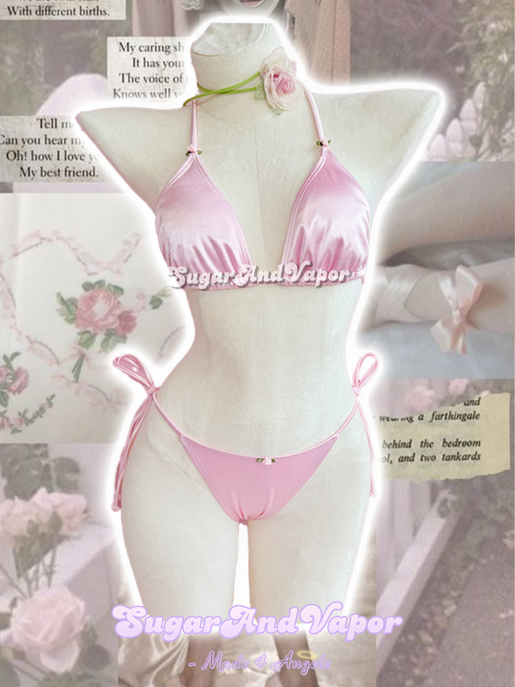 Adelia Floral Coquette Pink Silky Bikini Set-Swimsuits-SugarAndVapor