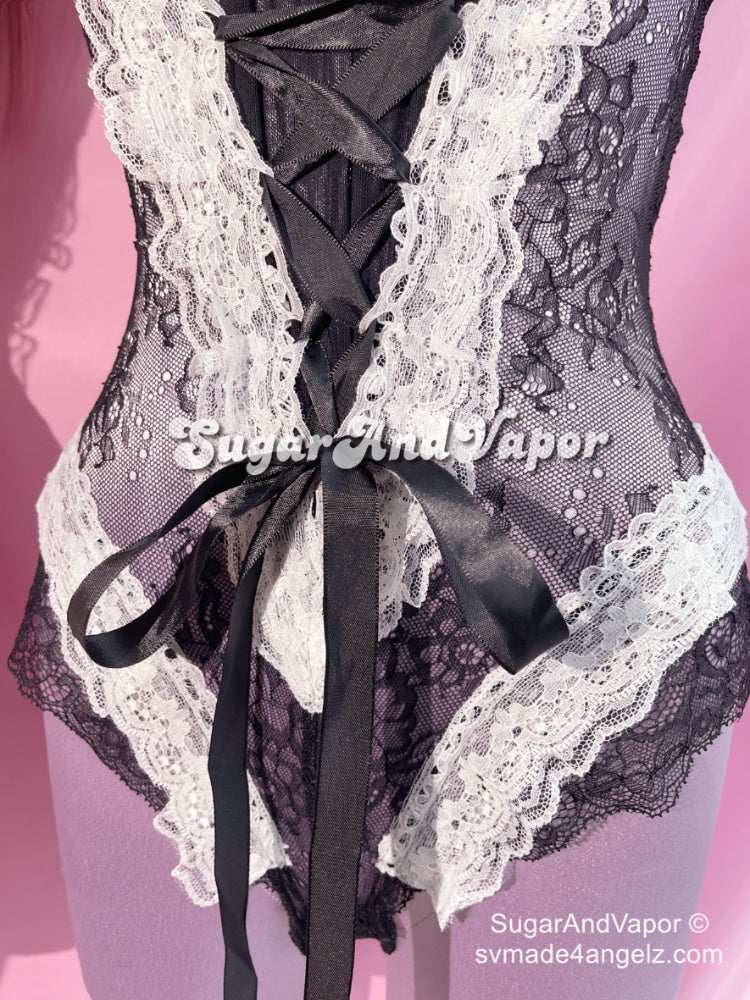Akina Lace Patch Bodysuit Lingerie (Petite Size)-Lingeries-SugarAndVapor