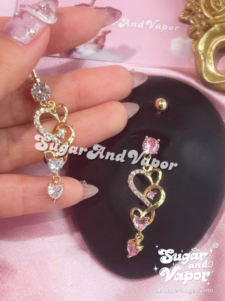 Alanis Princess Heart Dangle Belly Ring-Belly Ring-SugarAndVapor