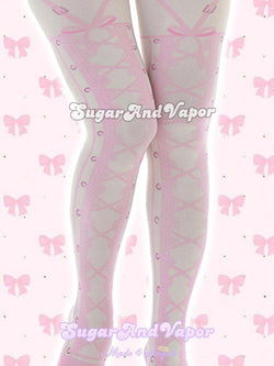 Alice Lolita Lace-up Pattern Velvet Tights-SOCKS & TIGHTS-SugarAndVapor