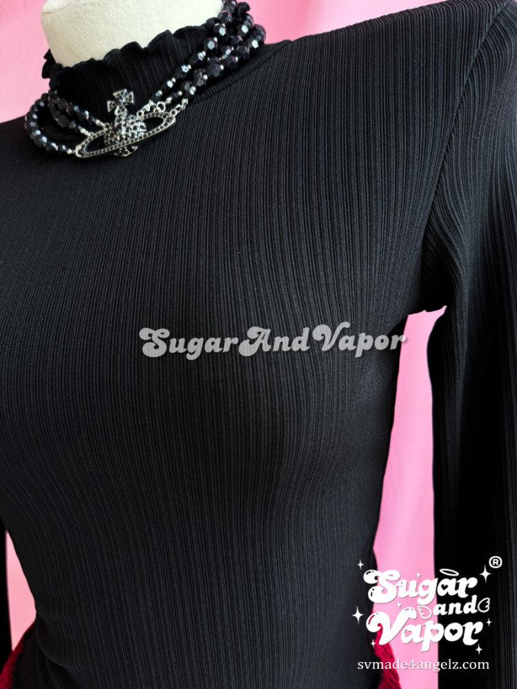 Allegra Dark Textured Flare Sleeve Knit Top-TOPS-SugarAndVapor