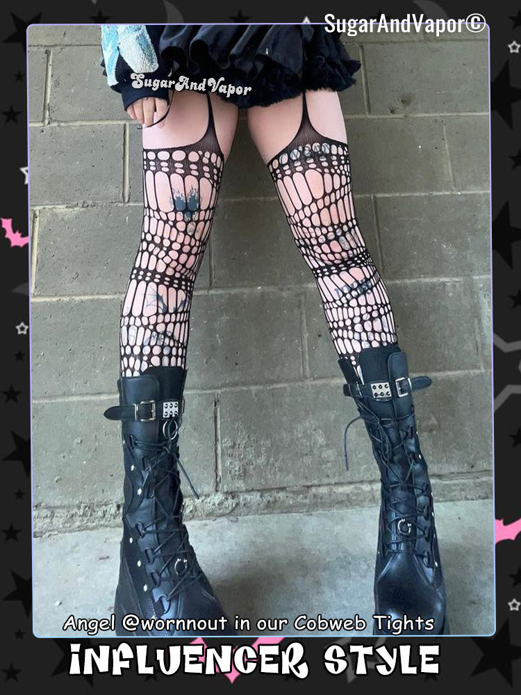 Alt Cobweb Fishnet Garter Stocking Tights-SOCKS & TIGHTS-SugarAndVapor