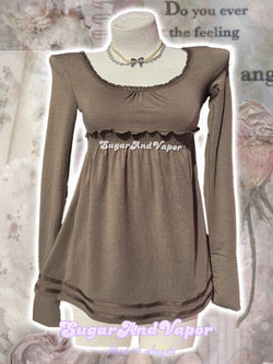 Amabel Olive Brown Babydoll Long Sleeve Top-TOPS-SugarAndVapor