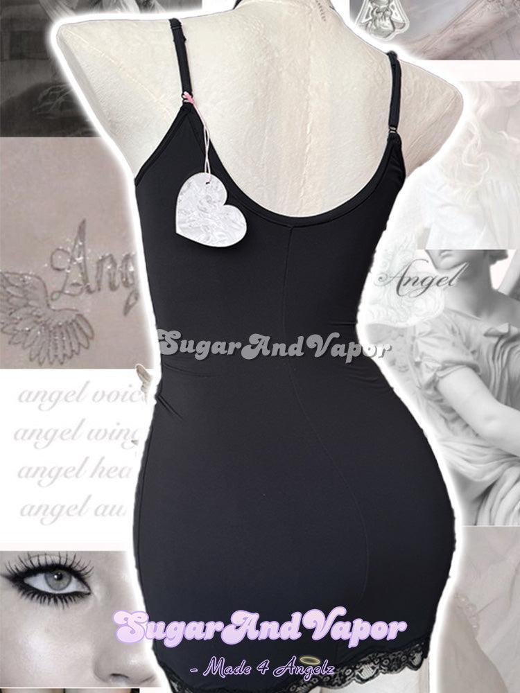AngelSkin™ Cloud Soft Bodycon Slip Black Dress-DRESSES-SugarAndVapor