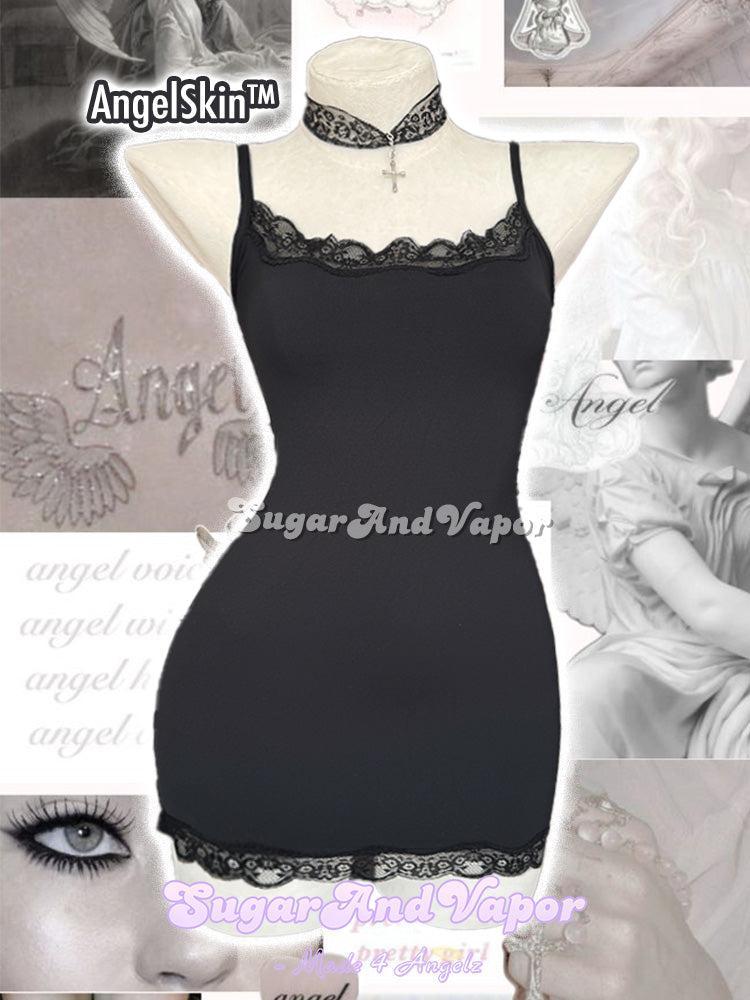 AngelSkin™ Cloud Soft Bodycon Slip Black Dress-DRESSES-SugarAndVapor