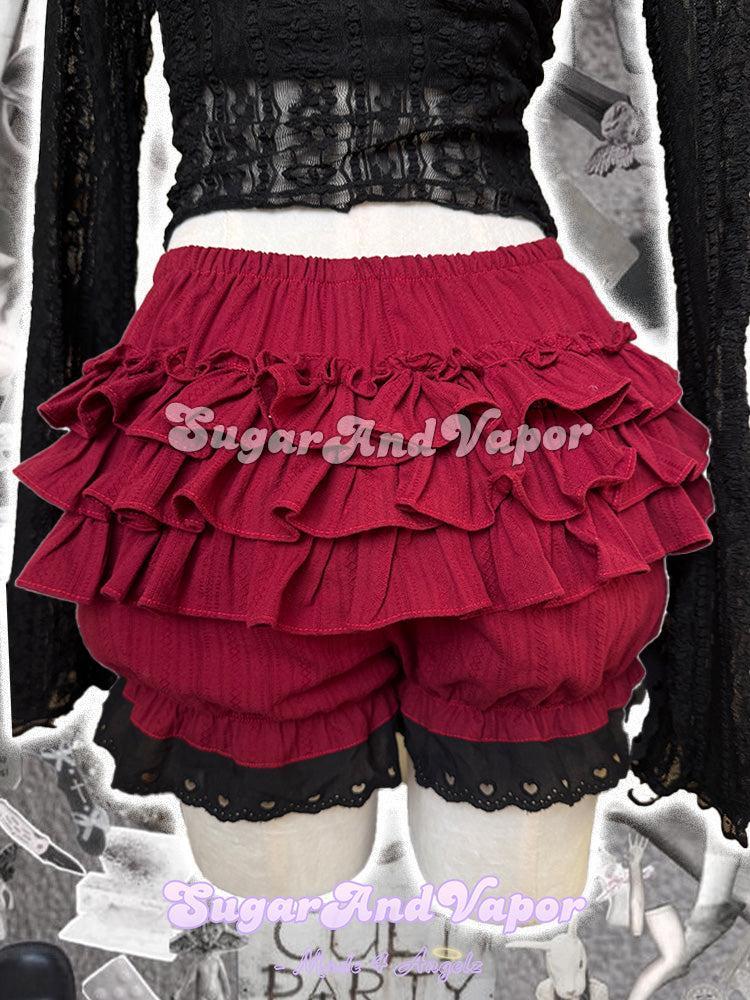 Anna Bloodberry Red Dark Lolita Flared Mini Skirt (Skort)-Skirts-SugarAndVapor