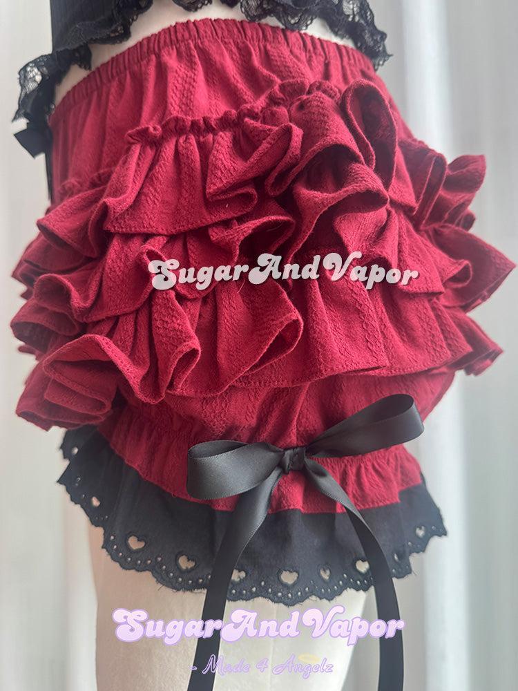Anna Bloodberry Red Dark Lolita Flared Mini Skirt (Skort)-Skirts-SugarAndVapor