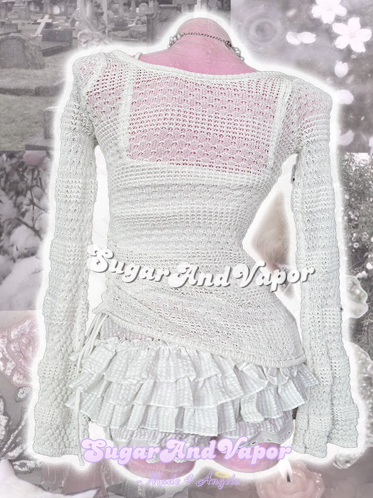 Ardis Angel Layering Crochet Knit Dress Top + Lace Cami Set-TOPS-SugarAndVapor