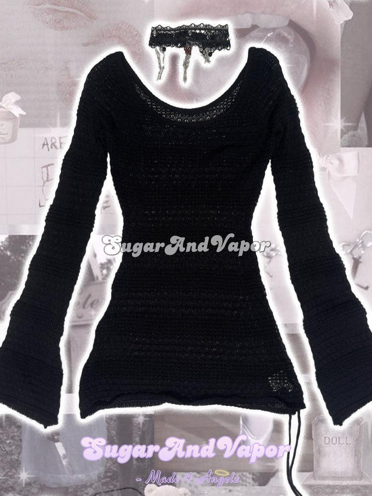 Ardis Dark Layering Crochet Knit Dress Top + Lace Cami Set