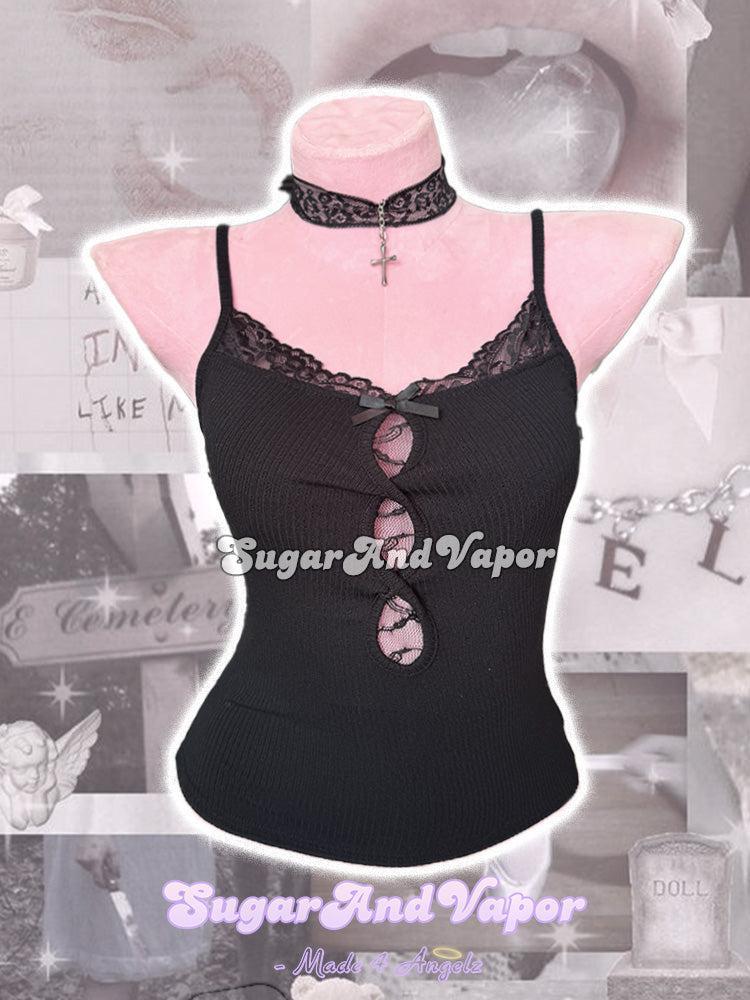 Ardis Dark Layering Crochet Knit Dress Top + Lace Cami Set