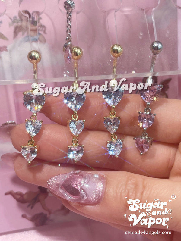 Aria Pink Hearts Dangle Belly Ring-Belly Ring-SugarAndVapor