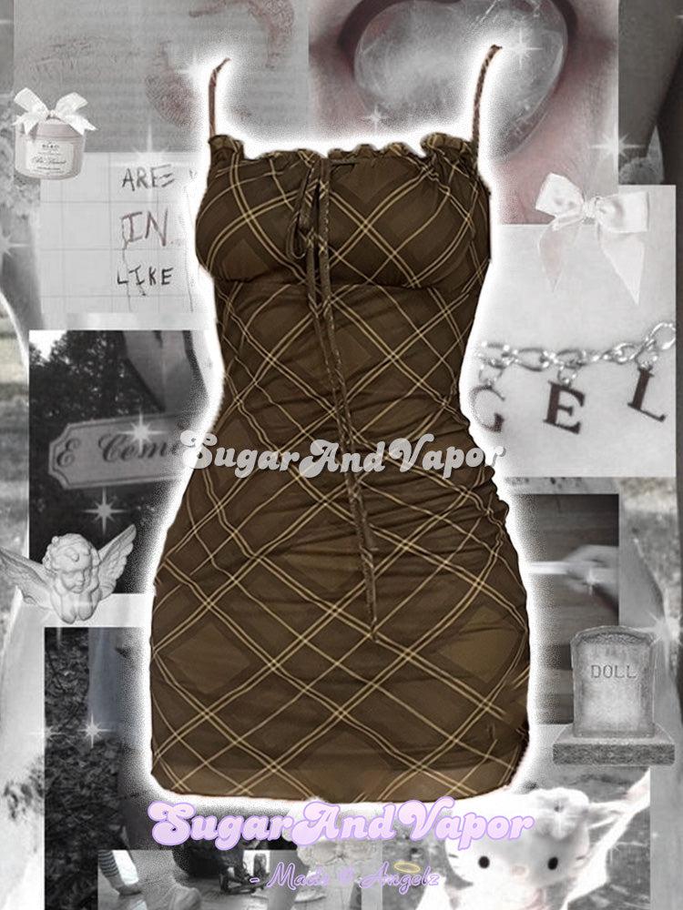 Arisa Brown Plaid Bodycon Dress-DRESSES-SugarAndVapor