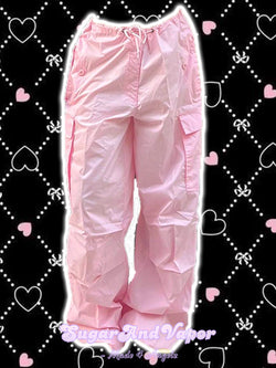 Arya Baby Pink Cargo Parachute Pants-Pants-SugarAndVapor
