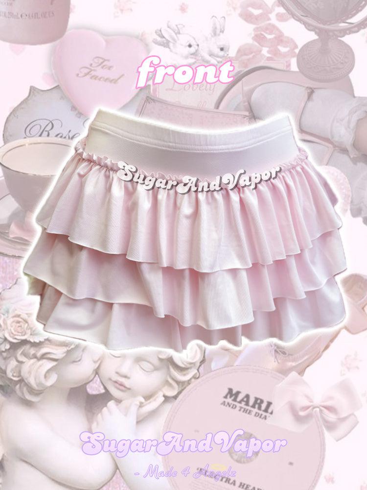 Asasia Baby Pink Bows Mini Ruffled Skirt-Skirts-SugarAndVapor