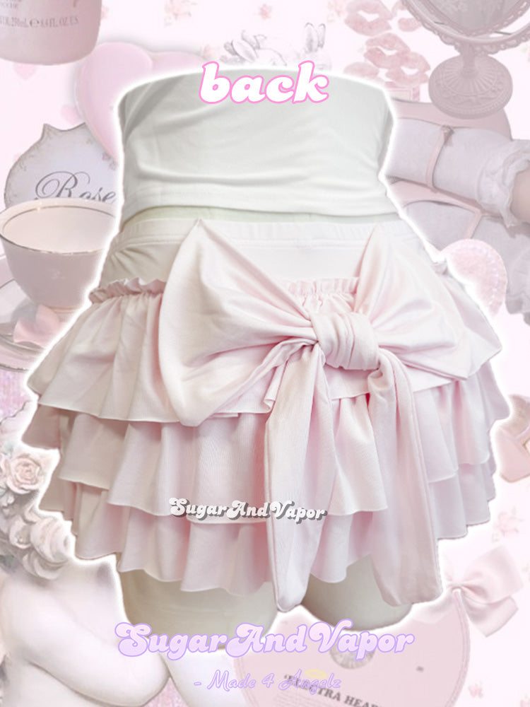 Asasia Baby Pink Bows Mini Ruffled Skirt-Skirts-SugarAndVapor