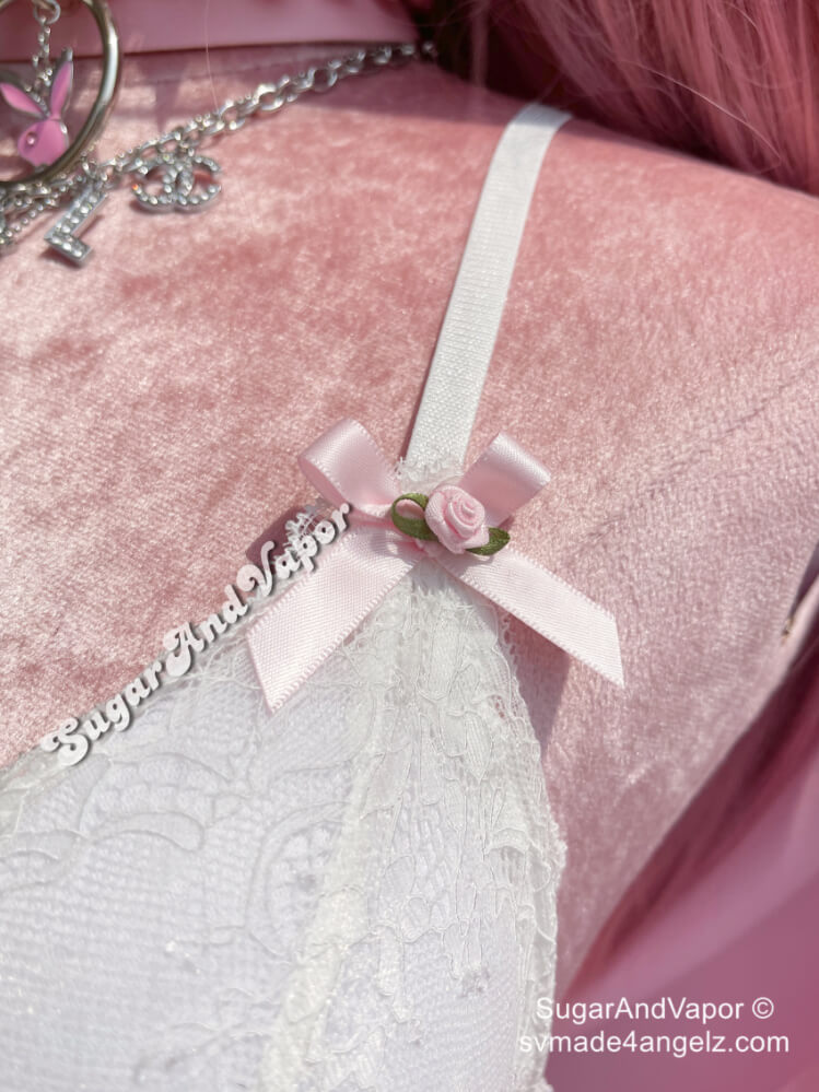 Asena Girly Pink Bows Lace Crop Top-TOPS-SugarAndVapor
