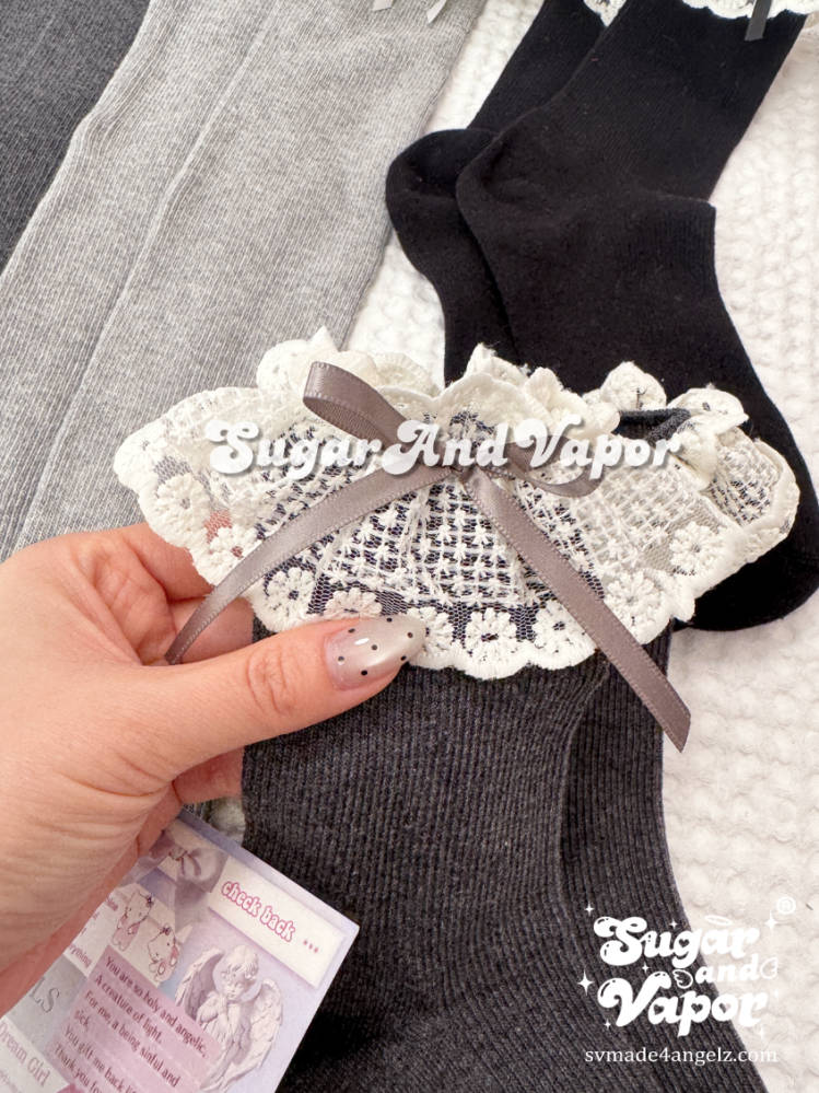 Ash Doll Blooms Lace Knit Stockings (Thigh High / Crew)-SOCKS & TIGHTS-SugarAndVapor
