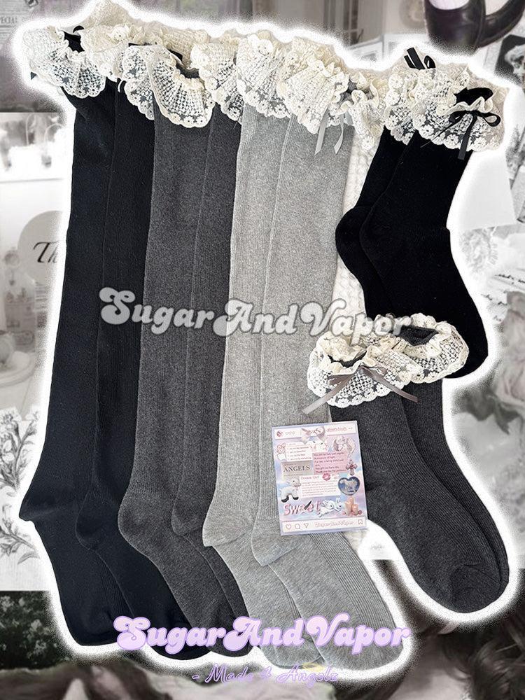 Ash Doll Blooms Lace Knit Stockings (Thigh High / Crew)-SOCKS & TIGHTS-SugarAndVapor