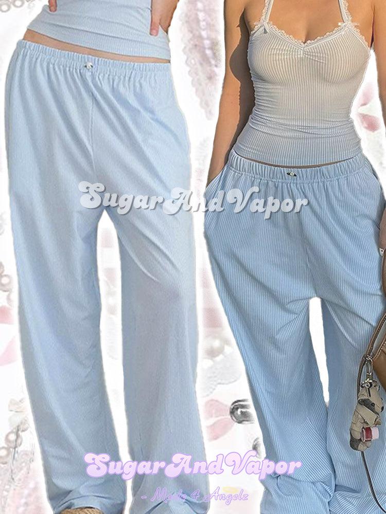 Aster Light Blue Stripes Casual Long Pants-Pants-SugarAndVapor