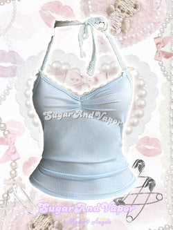 Aster Light Blue Stripes Halter Top-TOPS-SugarAndVapor