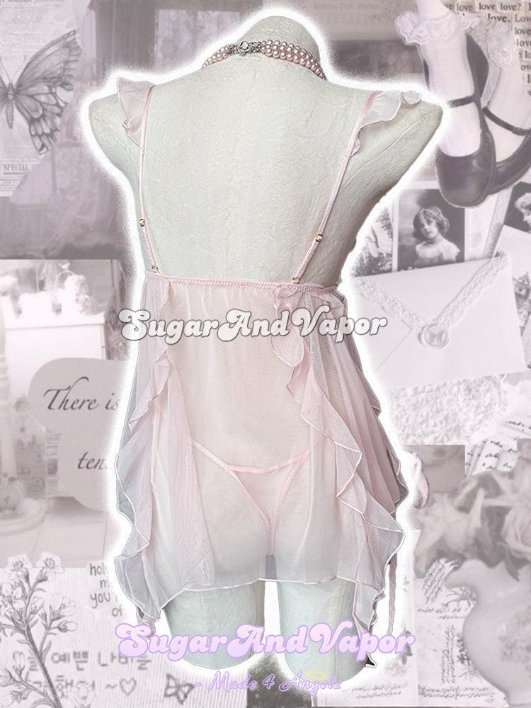 Aurelia Pink Butterfly Mesh Dress Fairy Lingerie Set-Lingeries-SugarAndVapor