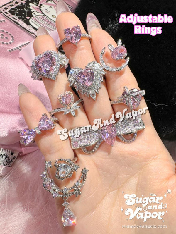 Aurora Dreamy Pink Stone Heart Rings Collection-Rings-SugarAndVapor
