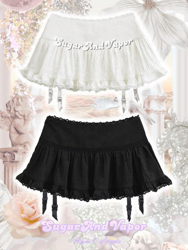 Azraelle Lace Cupcake Ruffled Mini Skirt (with gift Garter)-Skirts-SugarAndVapor