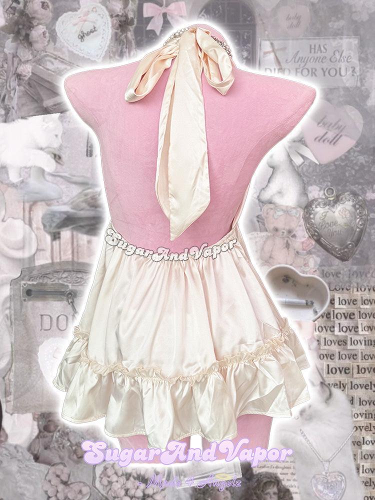 Babette Crème de Lait Satin Halter Babydoll Dress-DRESSES-SugarAndVapor