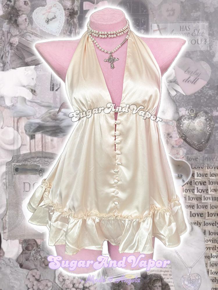 Babette Crème de Lait Satin Halter Babydoll Dress-DRESSES-SugarAndVapor
